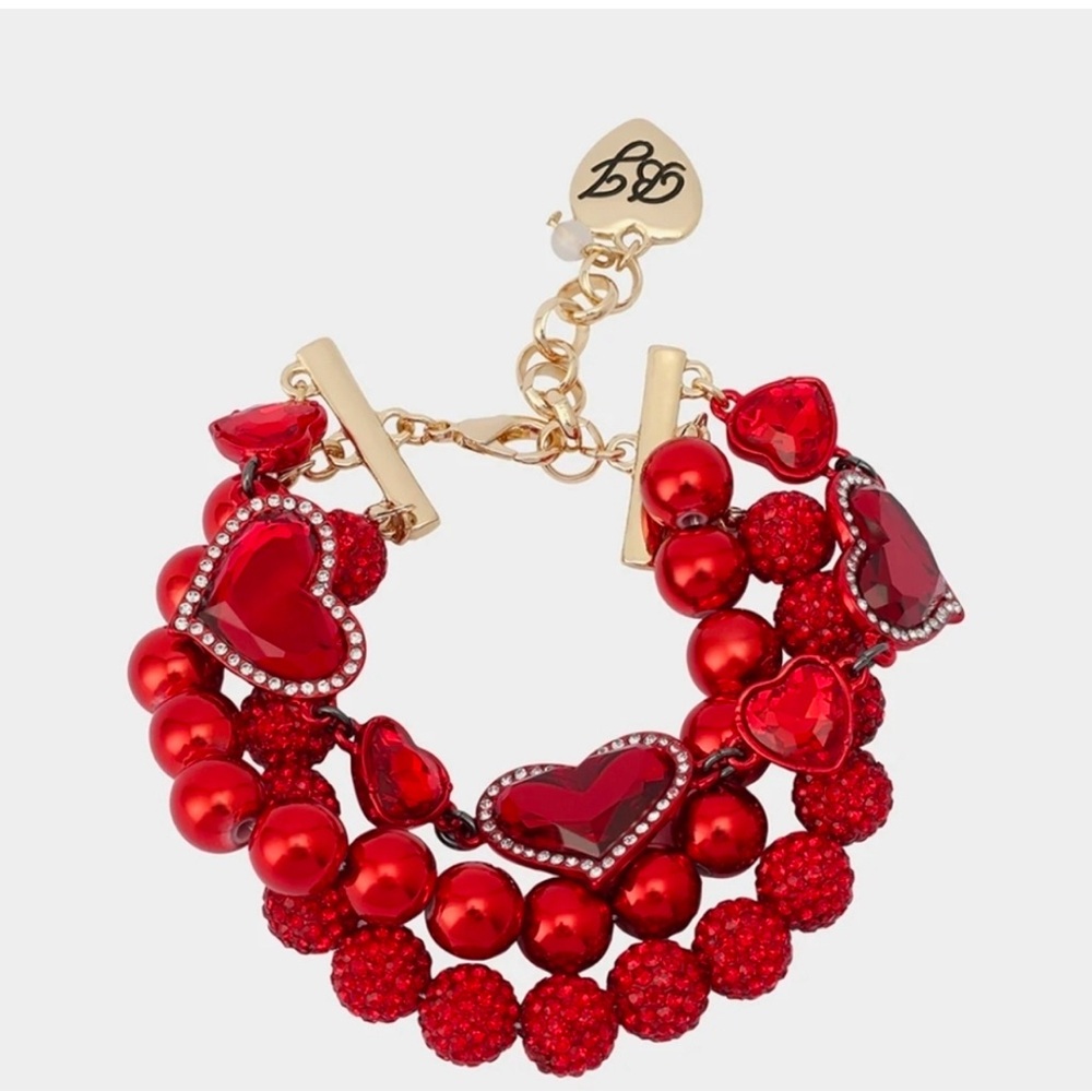 Pave Heart Flex Multi Link Bracelet - Betsey Johnson